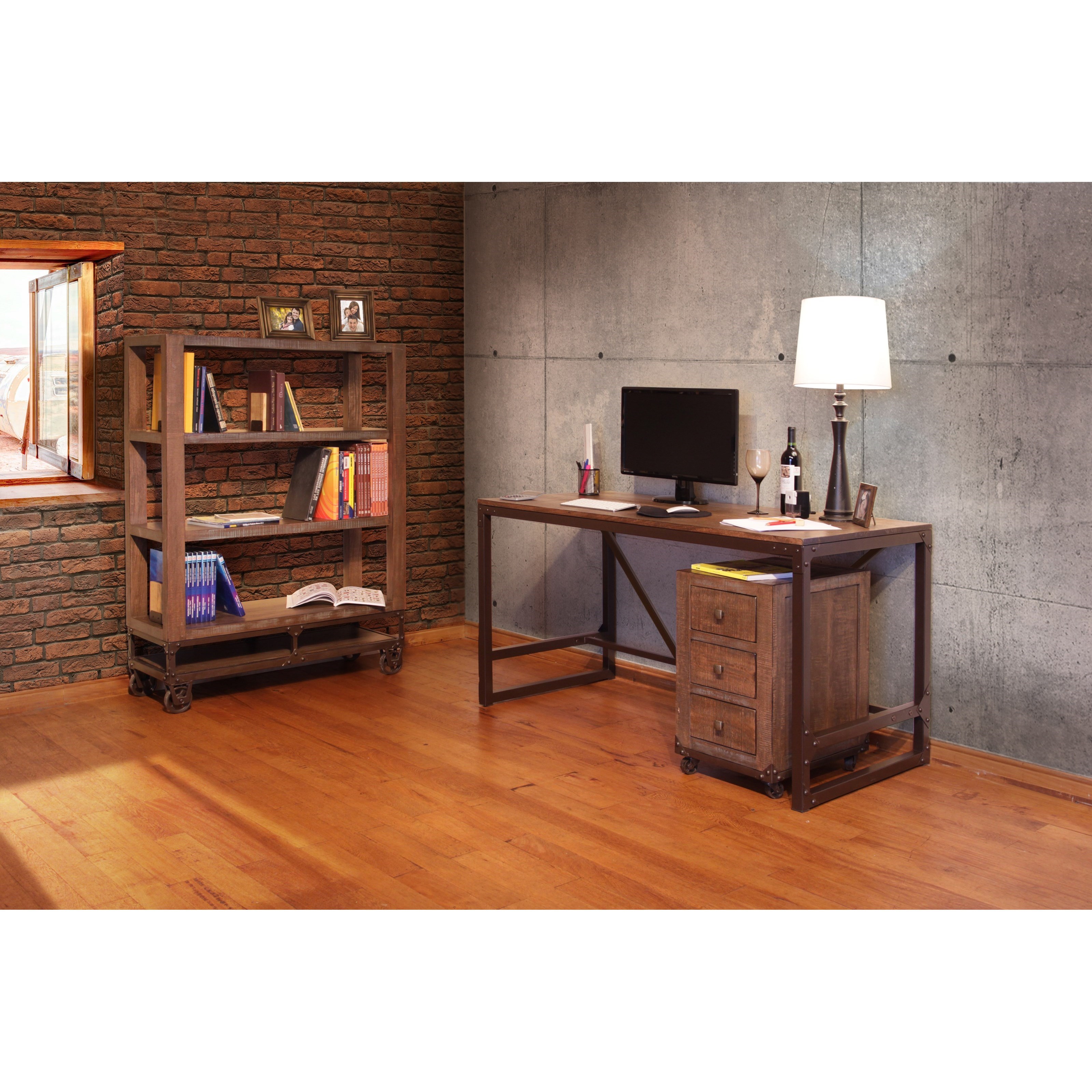 International Furniture Direct Urban Gold Writing Desk with Wood Top